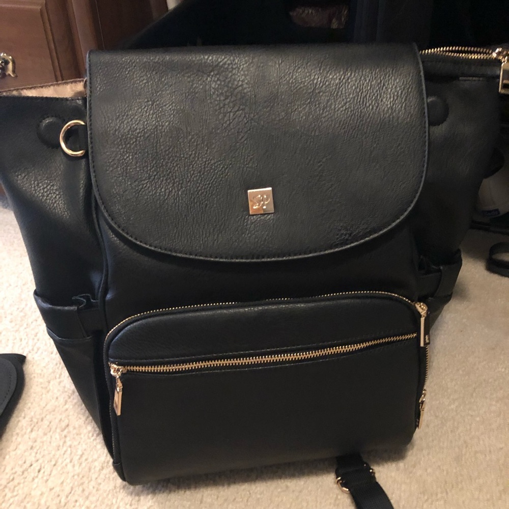 Sleepy Panda Black Vegan Leather Diaper Backpack.